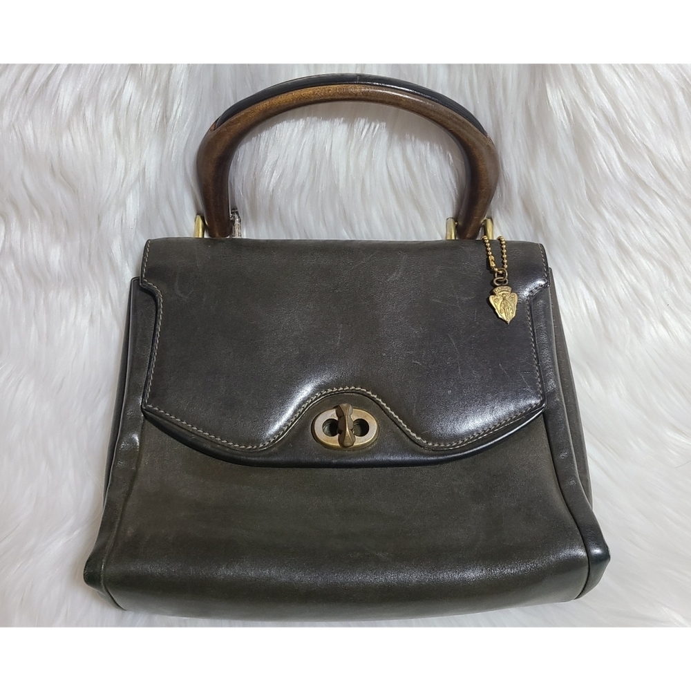 Gucci|Vintage Green Leather Wooden Top Handle Bag